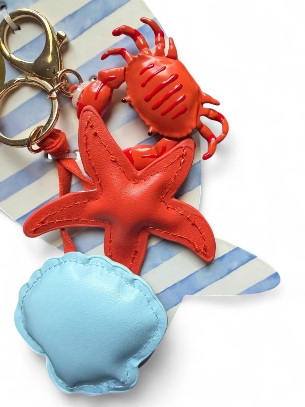 Piper K Starfish & Crab Bag Charm Key Chain with Light Blue Shell Accent